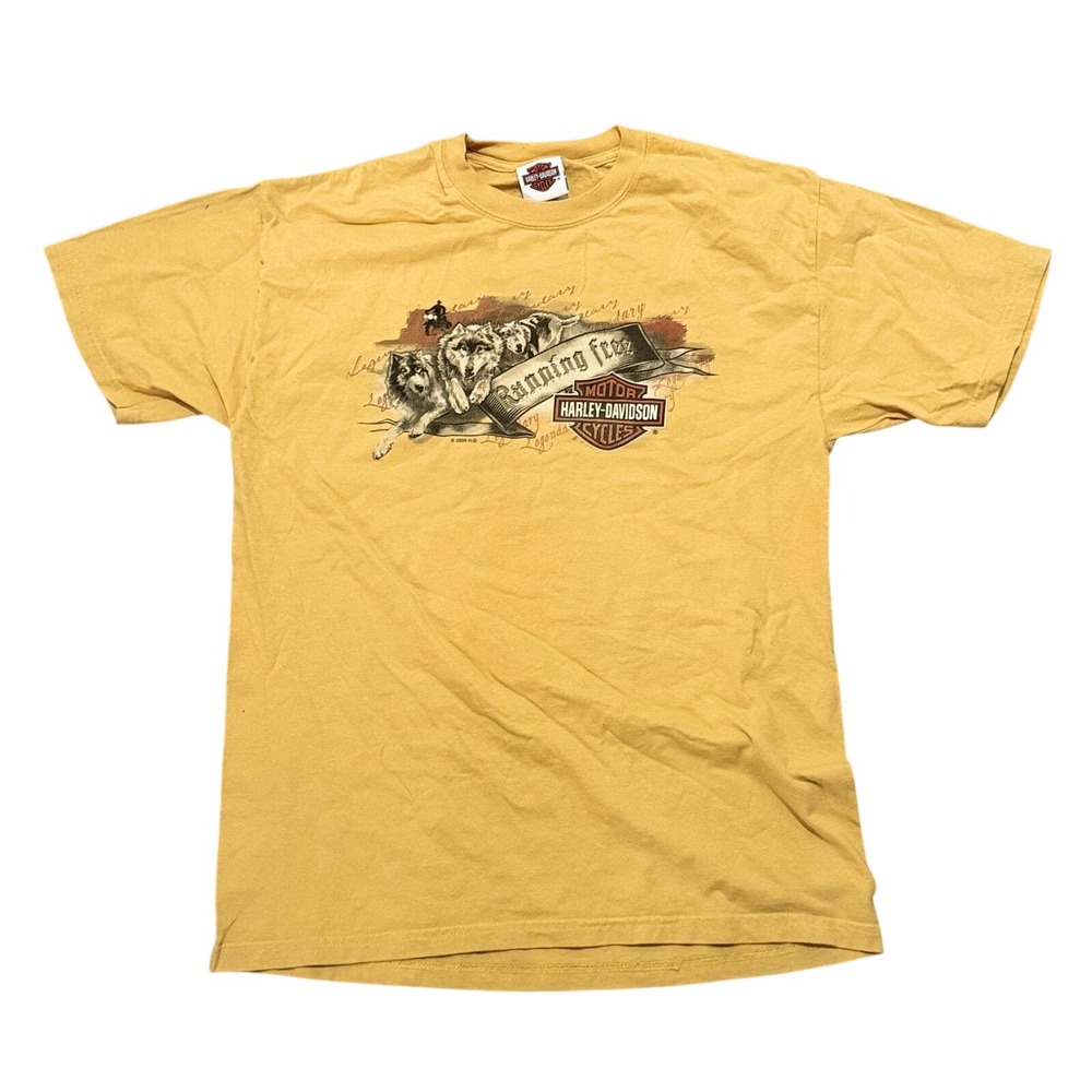 Harley-Davidson Shirt Mens Large Yellow Running Free Wolves Las Vegas Tee 2009‎